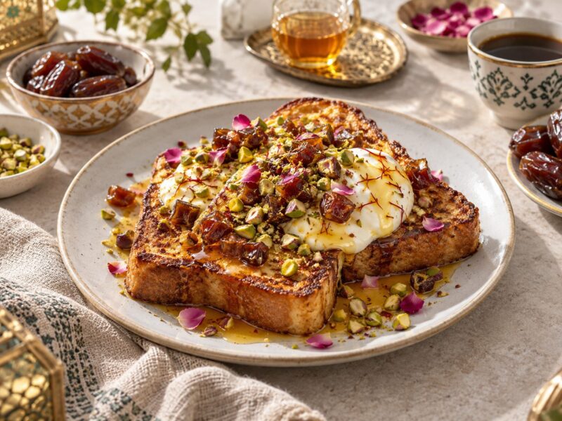 Saffron Date French Toast with Greek Yogurt